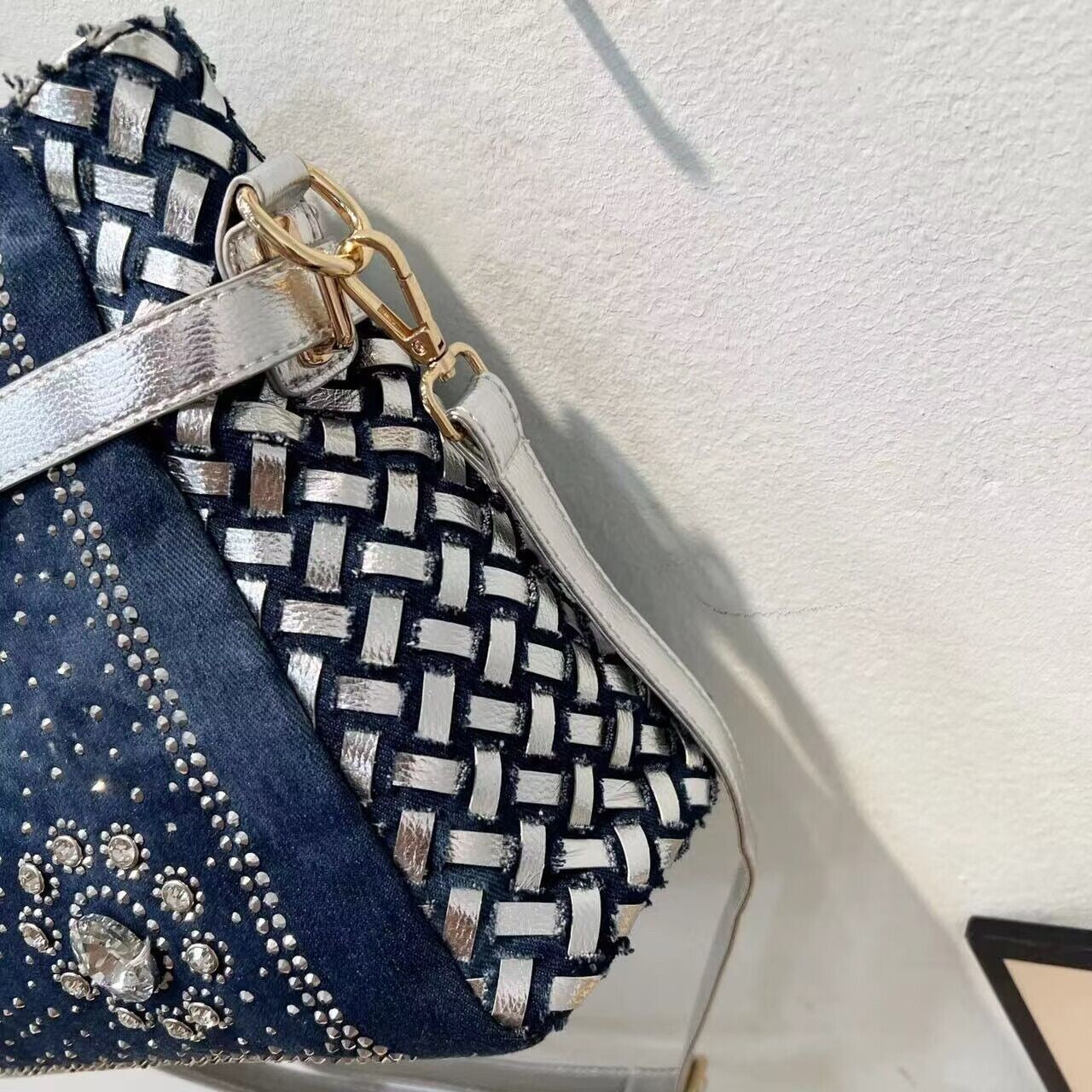 Baldini Rhinestone Denim Art Bag