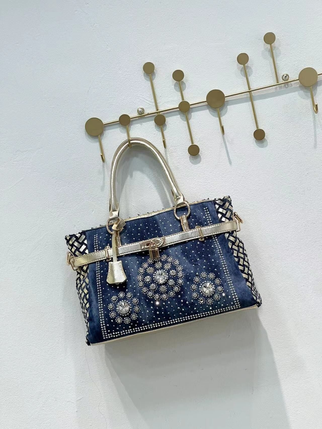 Baldini Rhinestone Denim Art Bag