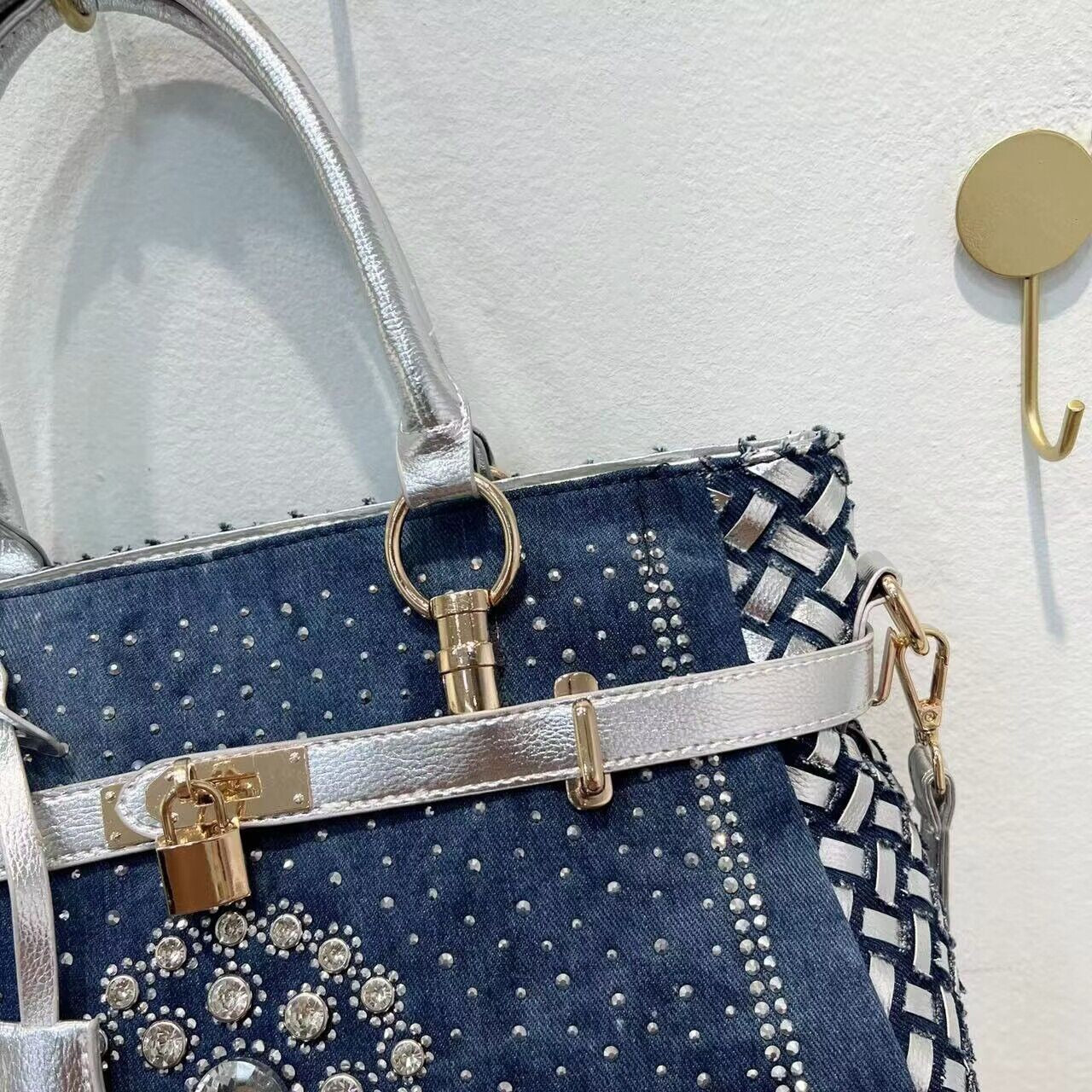 Baldini Rhinestone Denim Art Bag