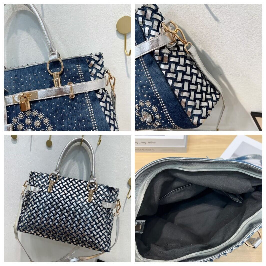 Baldini Rhinestone Denim Art Bag