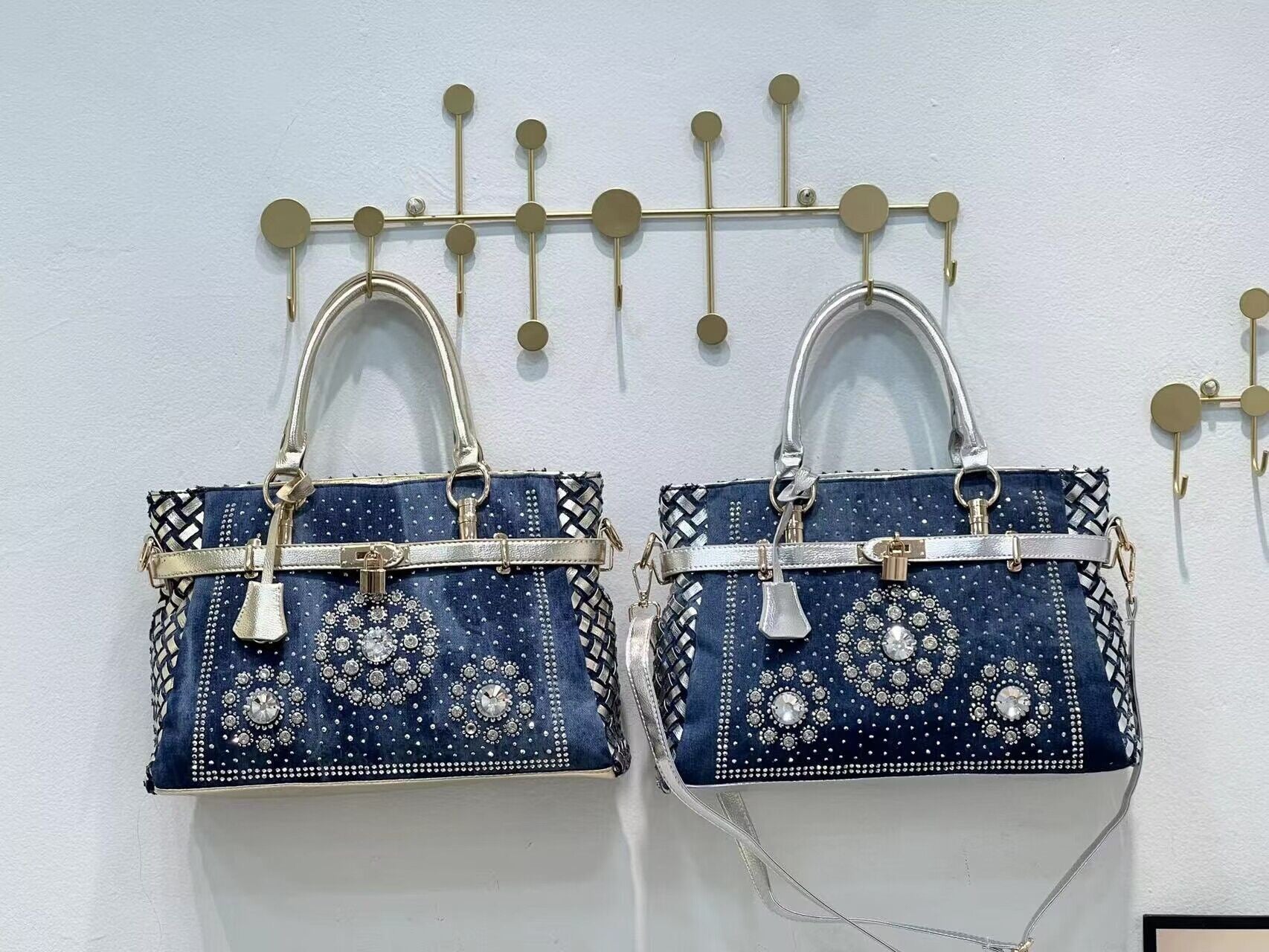 Baldini Rhinestone Denim Art Bag