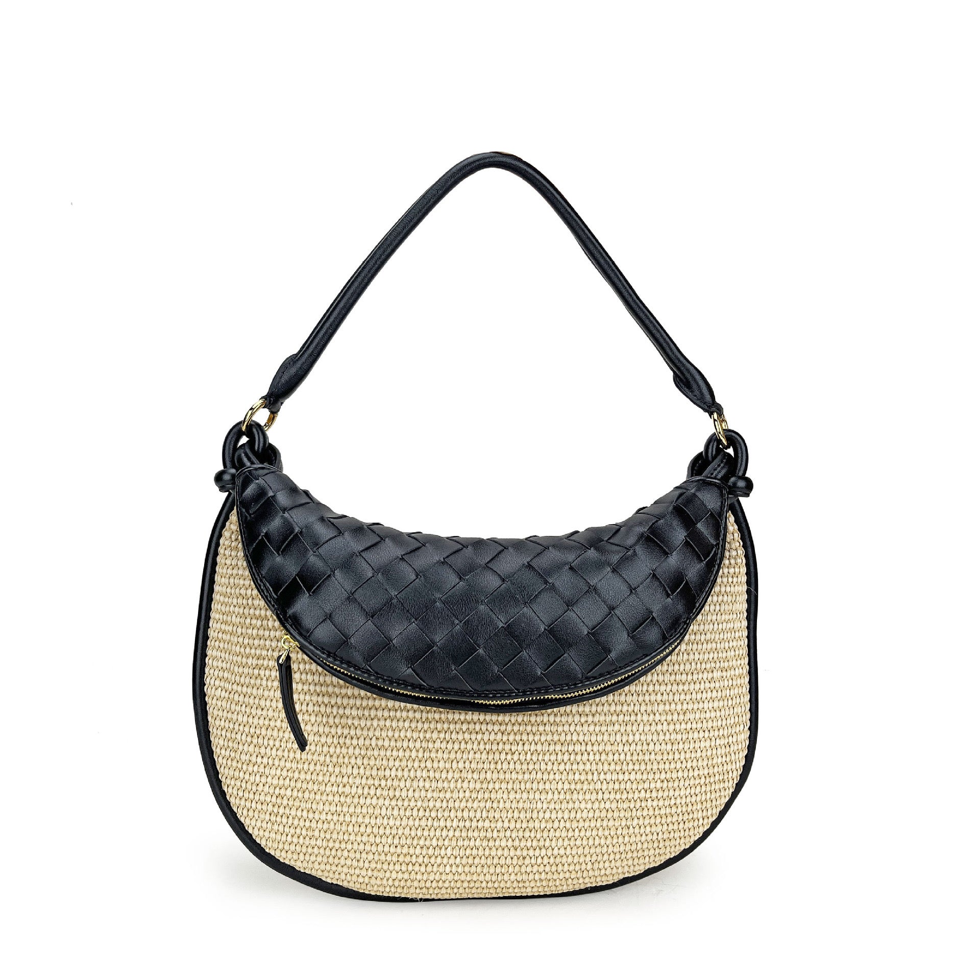 Leather Trim Straw Bag