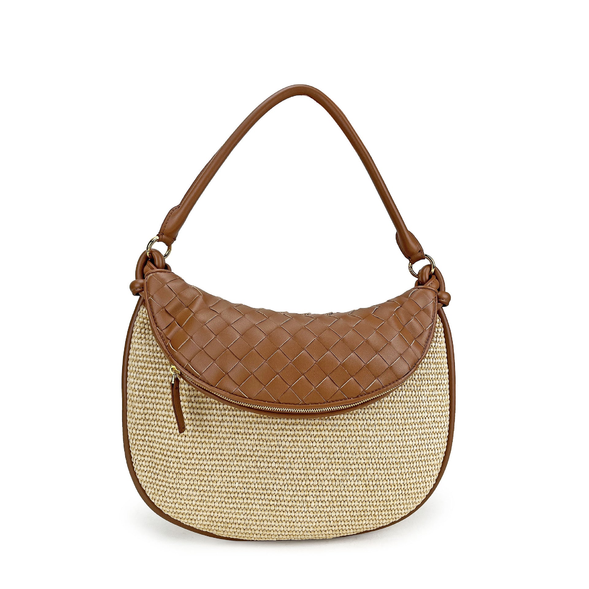 Leather Trim Straw Bag
