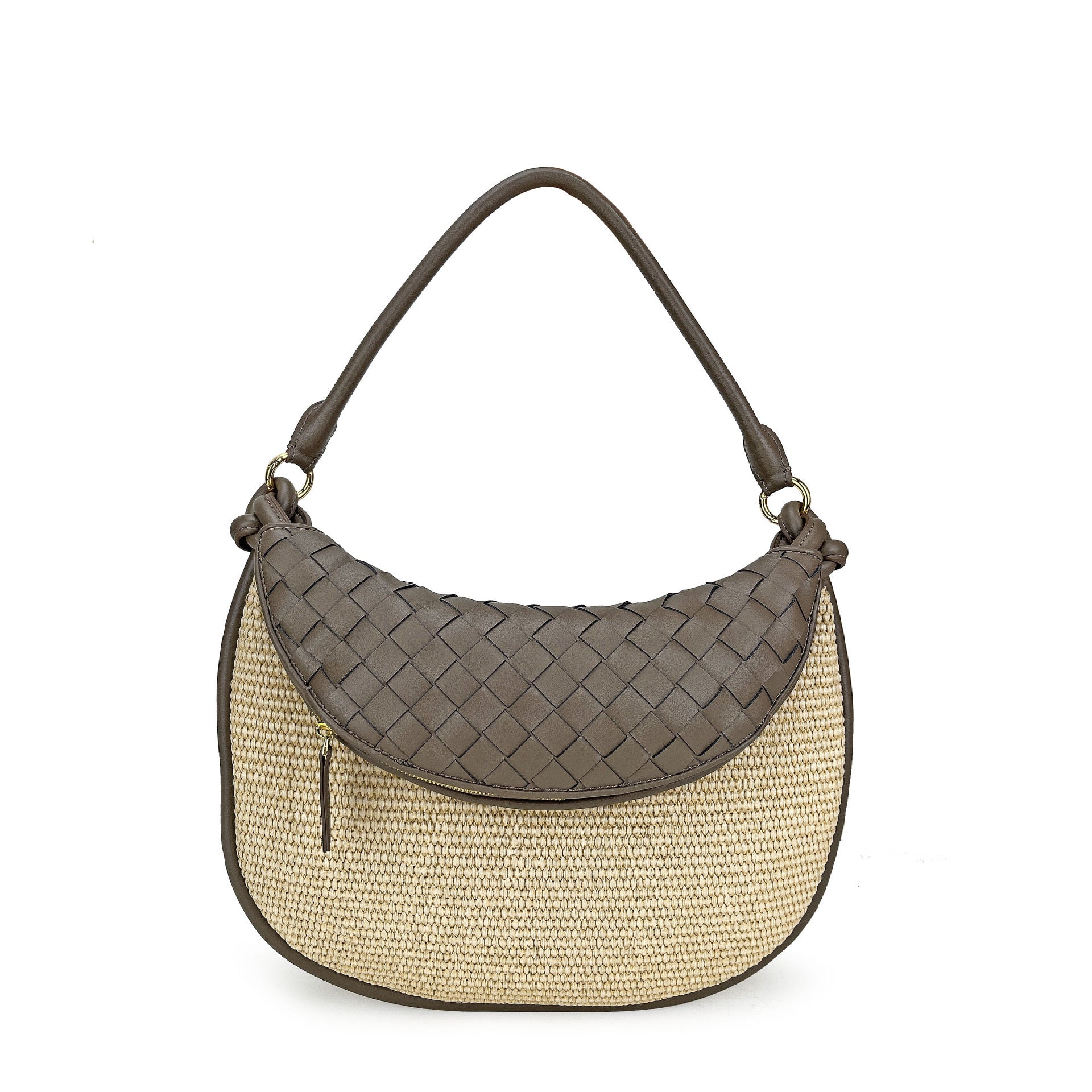 Leather Trim Straw Bag