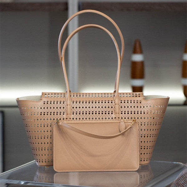 Cutout Leather Tote Bag