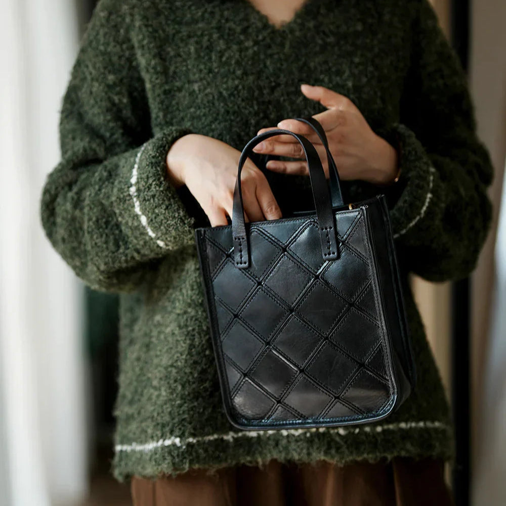 Handmade Italian Quilted Leather Mini Tote Bag