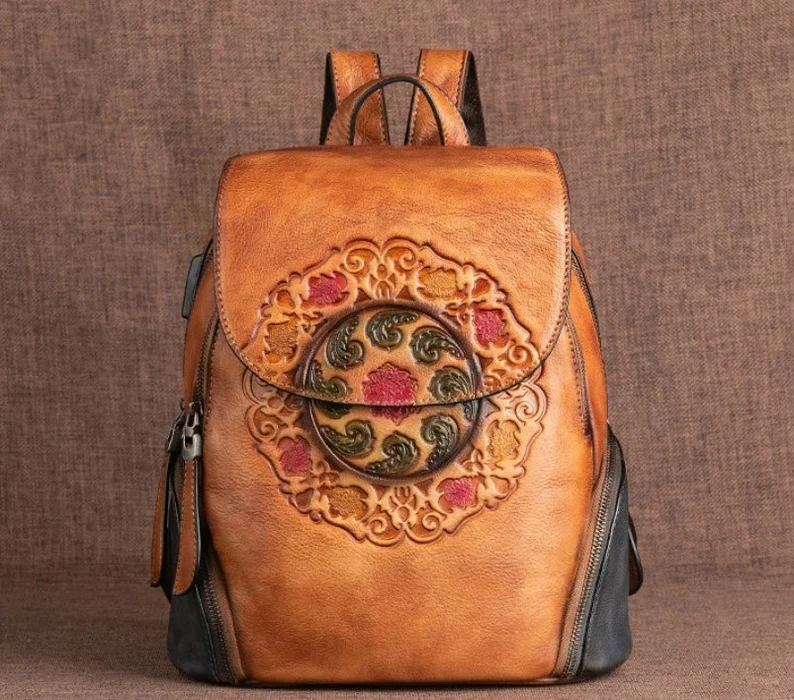Embossed Genuine leather Backpack