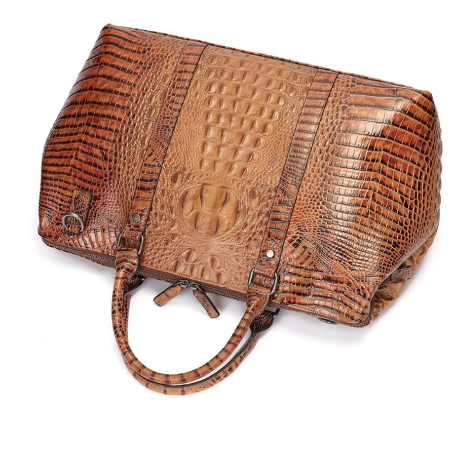 Crocodile-Embossed Leather Travel Bag