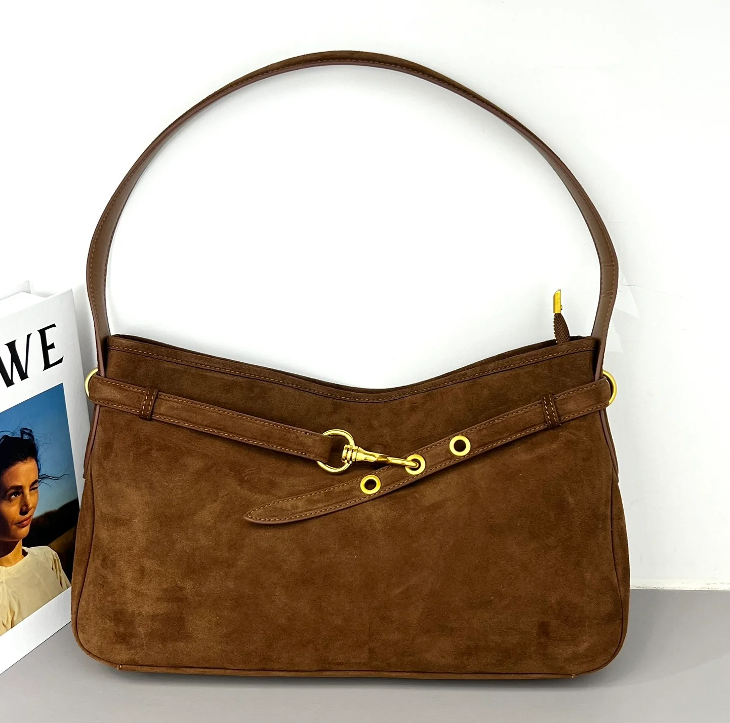 Suede-Leather Luxe shoulder bag