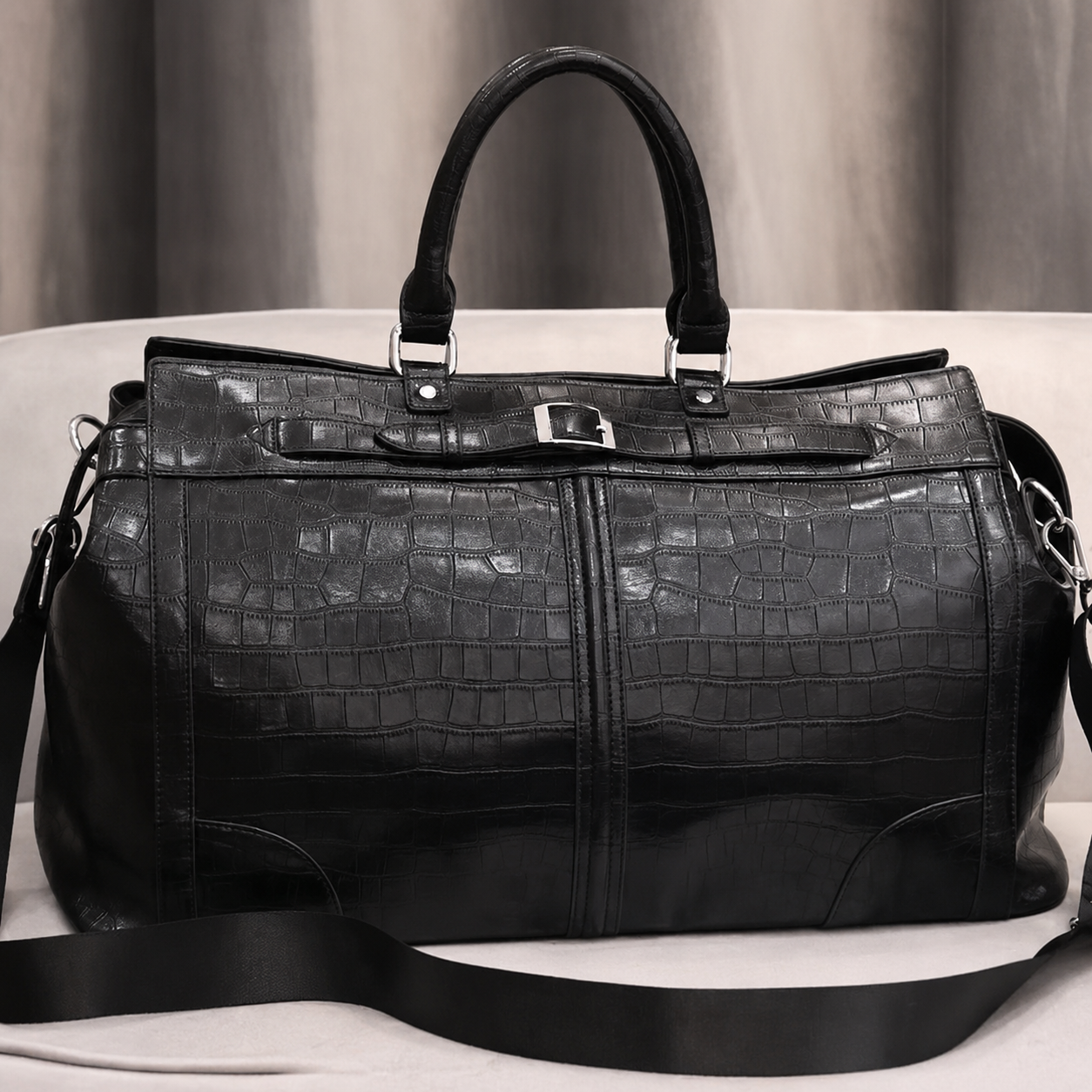 Croc Texture Leather Travel Bag