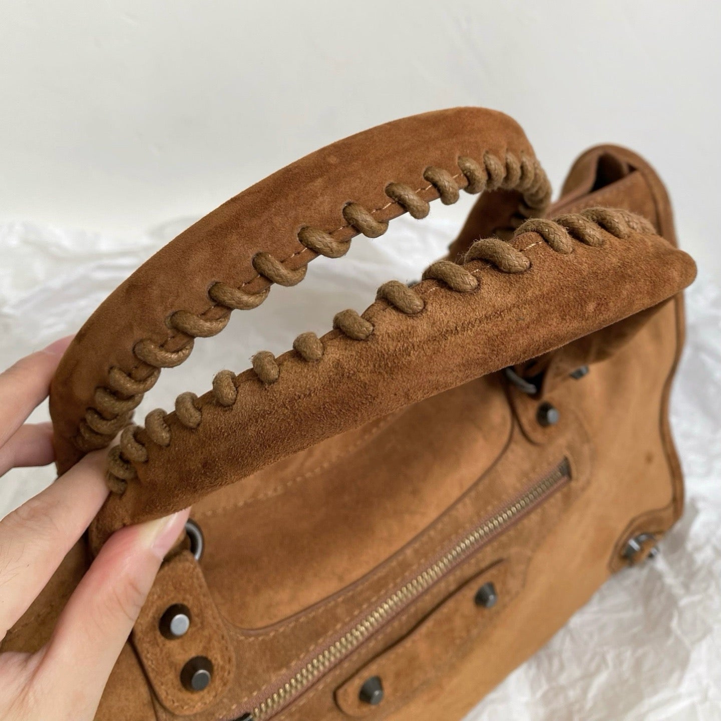 Braided Suede Calfskin Shoulder Bag