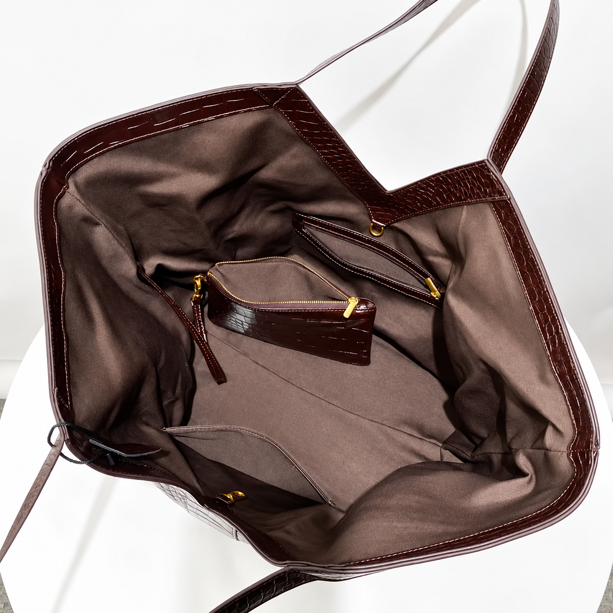 Oversized Croc Embossed Vegan Leather Tote Bag