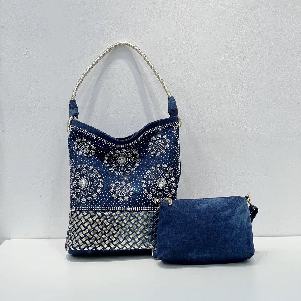 Vintage Denim Rhinestone Tote bag