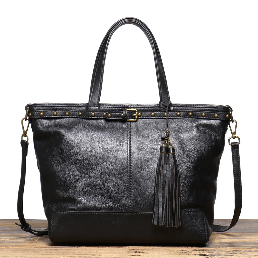 Vintage Brass Leather Tote