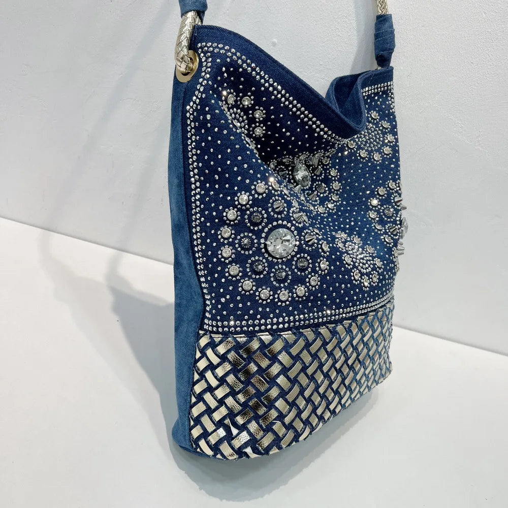 Vintage Denim Rhinestone Tote bag