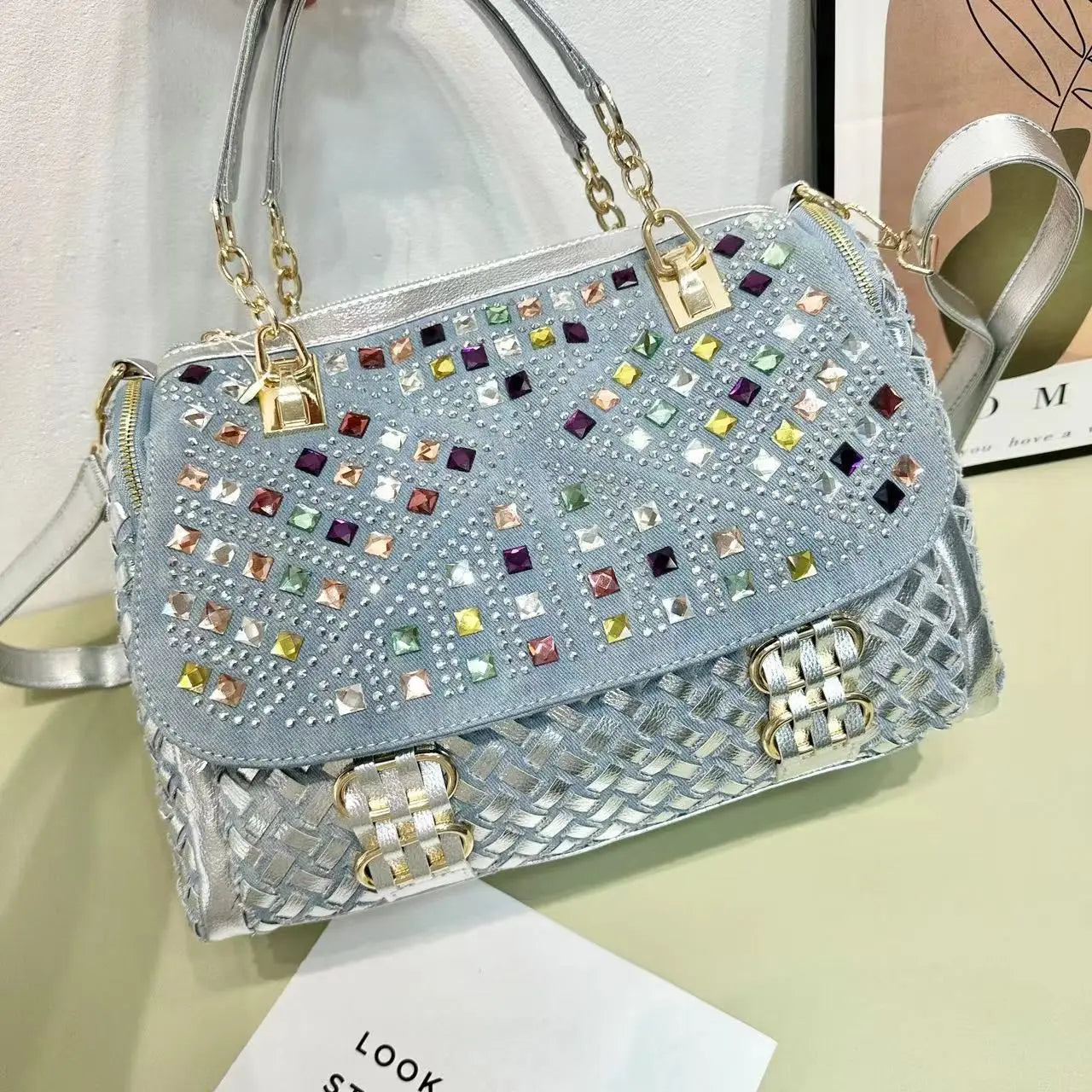 Rhinestone Denim shoulder bag