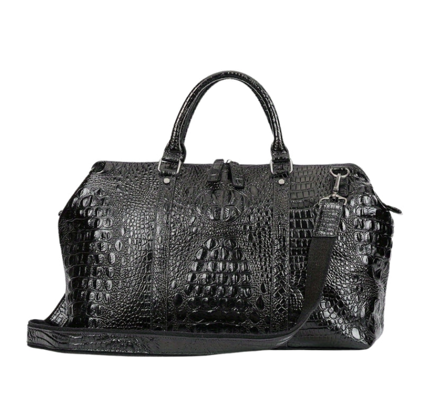 Crocodile-Embossed Leather Travel Bag