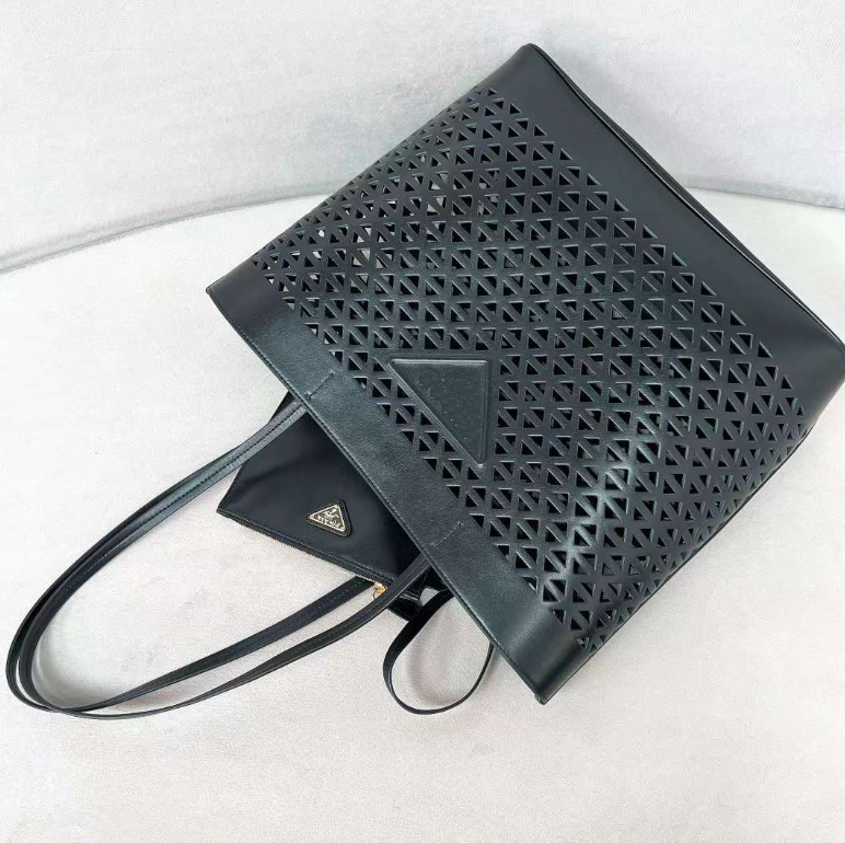 Geometric Cutout Leather Tote Bag