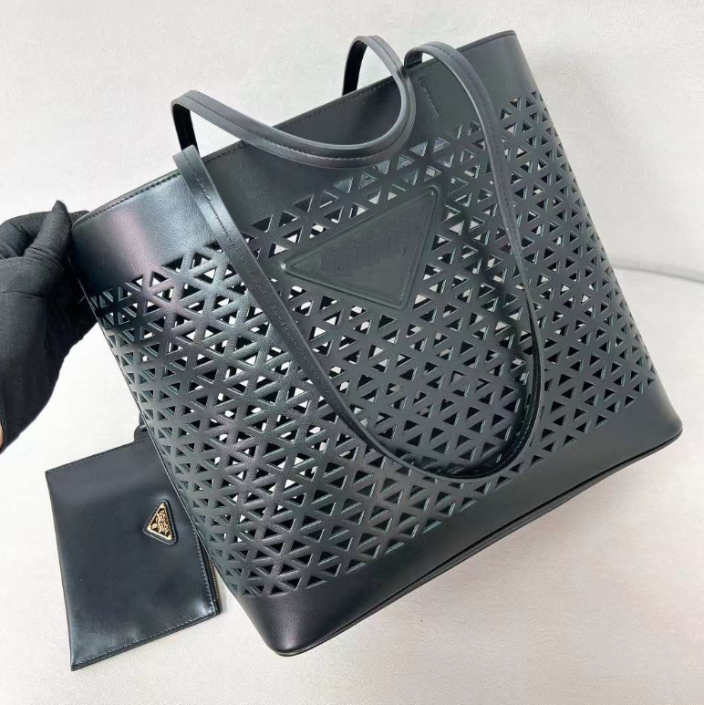 Geometric Cutout Leather Tote Bag