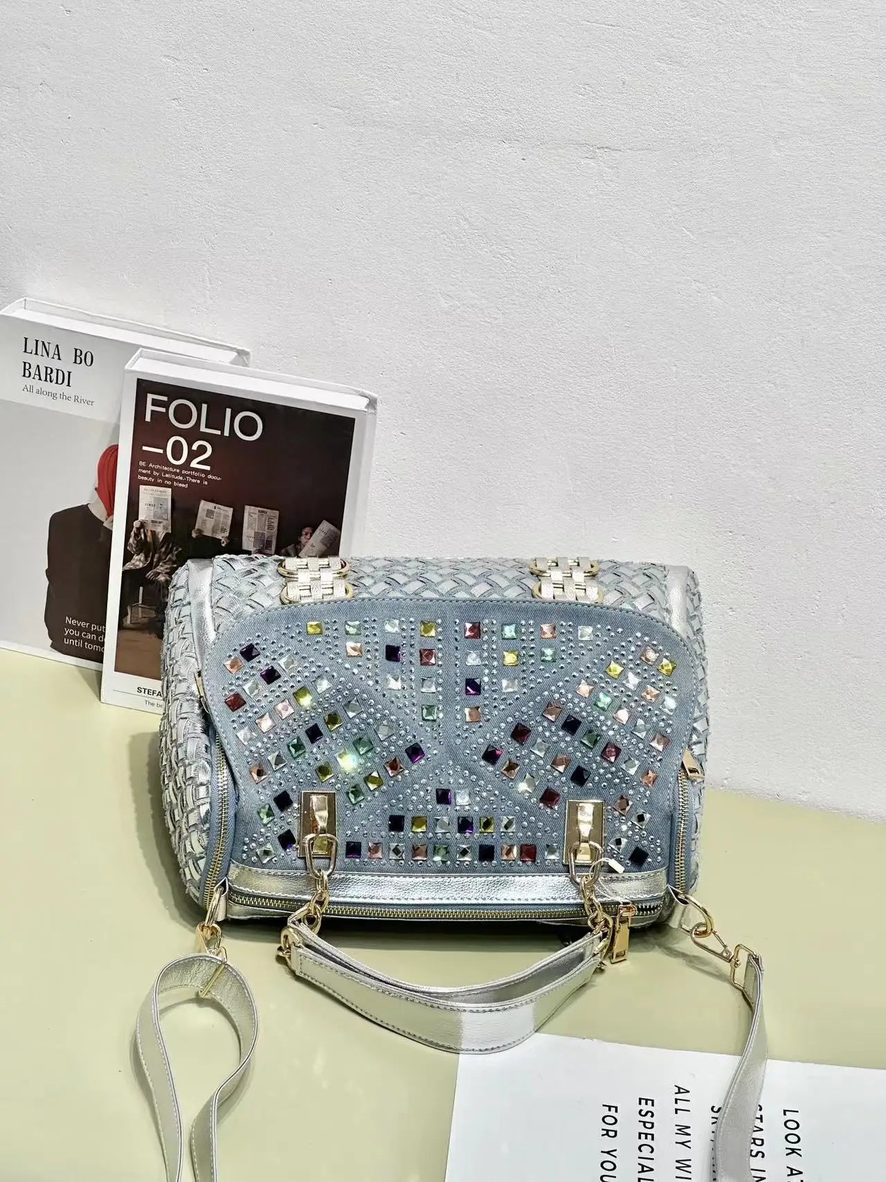 Rhinestone Denim shoulder bag