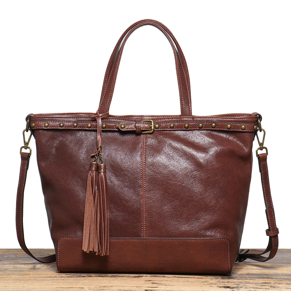 Vintage Brass Leather Tote