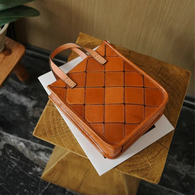 Handmade Italian Quilted Leather Mini Tote Bag