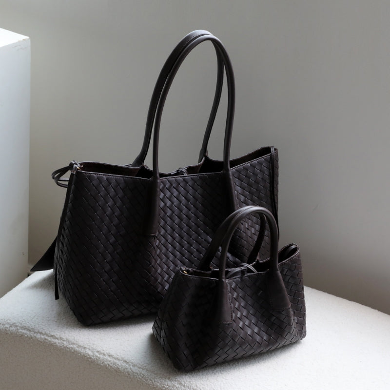 Woven Cowhide Leather Tote Bag