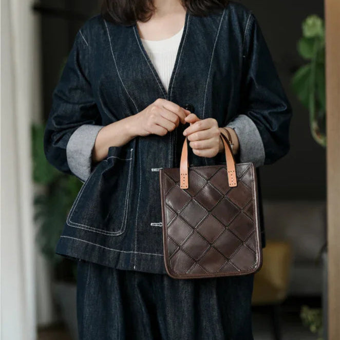 Handmade Italian Quilted Leather Mini Tote Bag