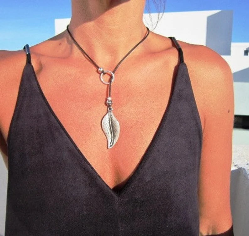 Silver Leaf Y Necklace