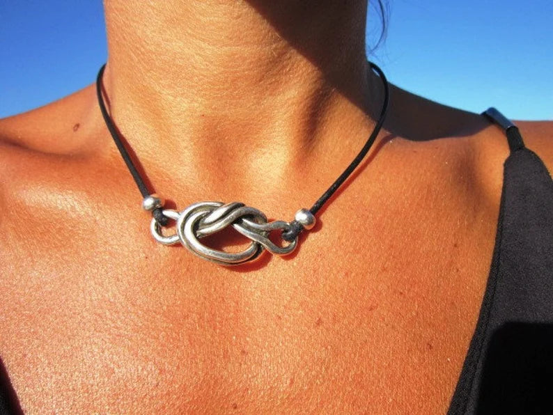 Leather and Silver Eternity Necklace