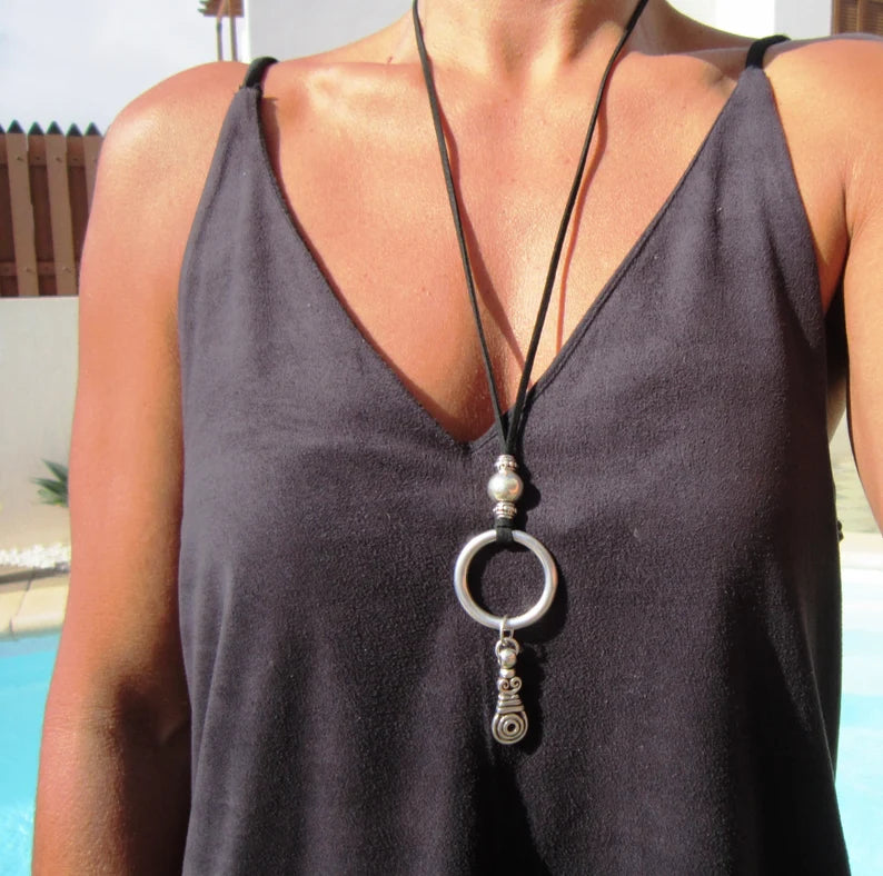 Bohemian Silver Ring Pendant Necklace