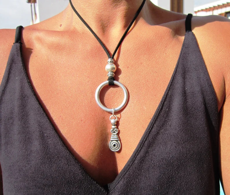 Bohemian Silver Ring Pendant Necklace