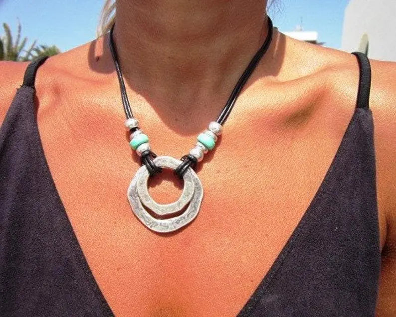 Bohemian Silver & Turquoise Pendant Necklace