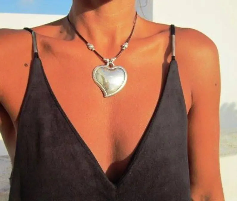 Heart Pendant Leather Necklace