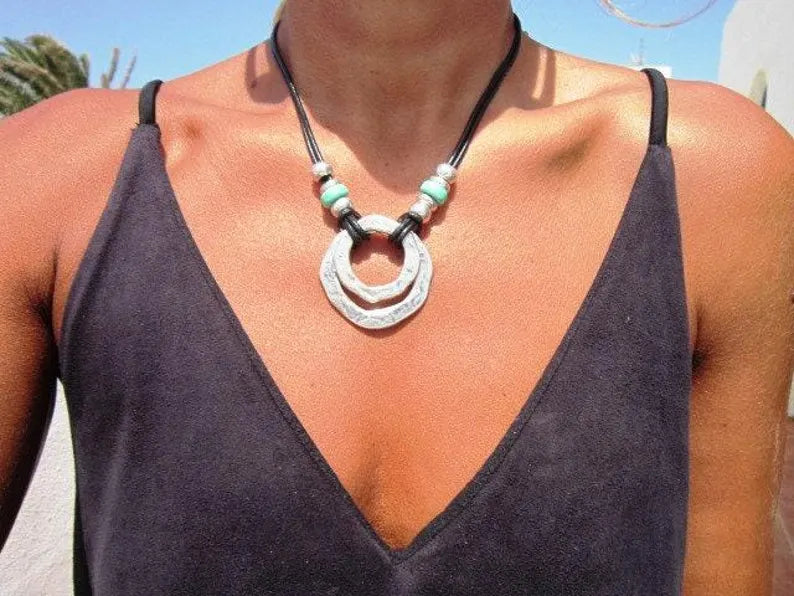 Bohemian Silver & Turquoise Pendant Necklace