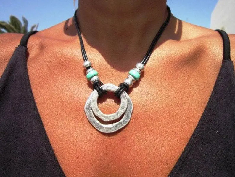 Bohemian Silver & Turquoise Pendant Necklace