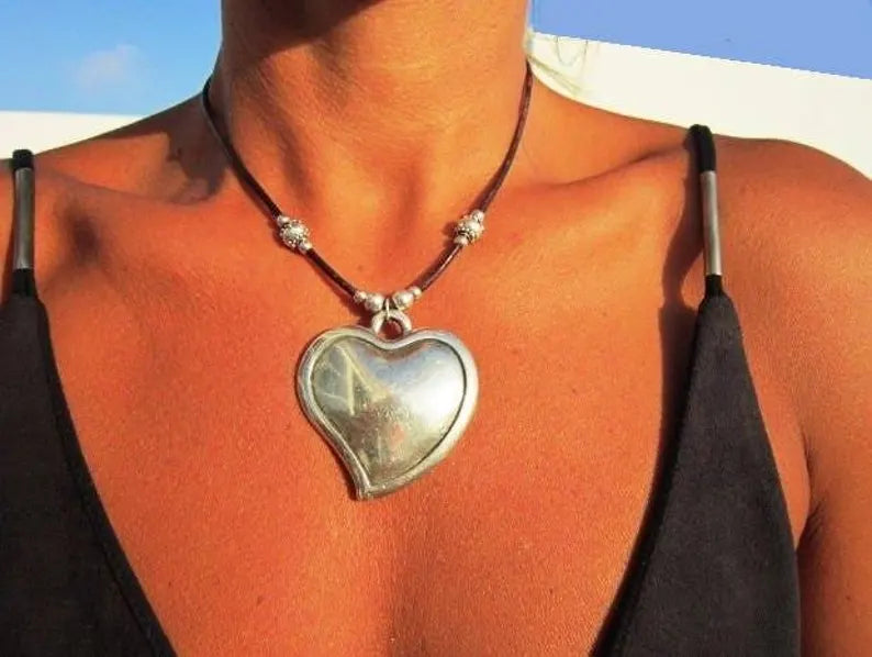 Heart Pendant Leather Necklace