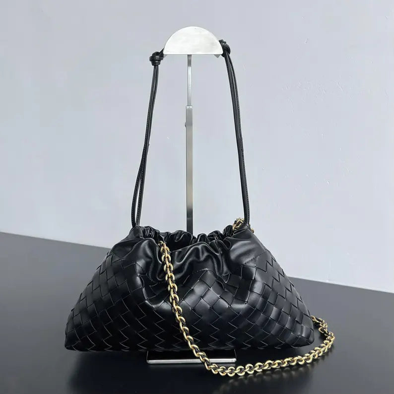 Woven Lambskin Leather Chain Shoulder Bag