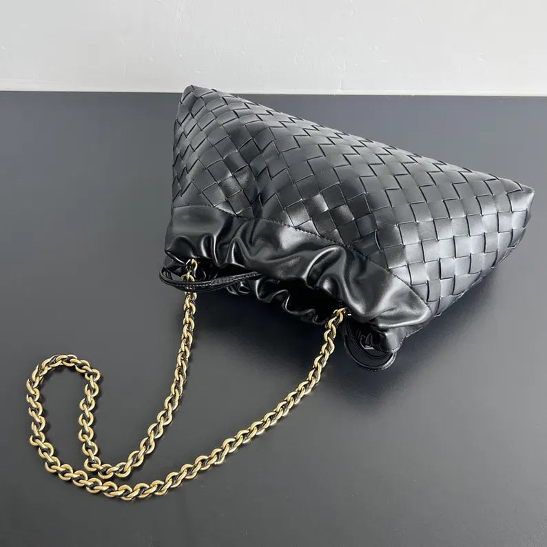 Woven Lambskin Leather Chain Shoulder Bag