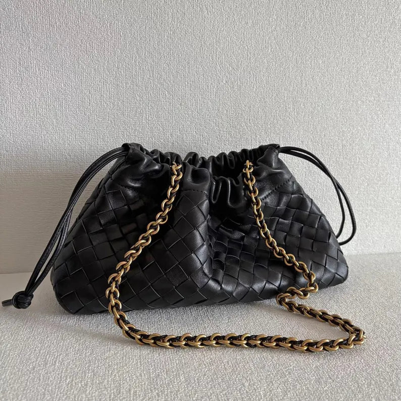 Woven Lambskin Leather Chain Shoulder Bag