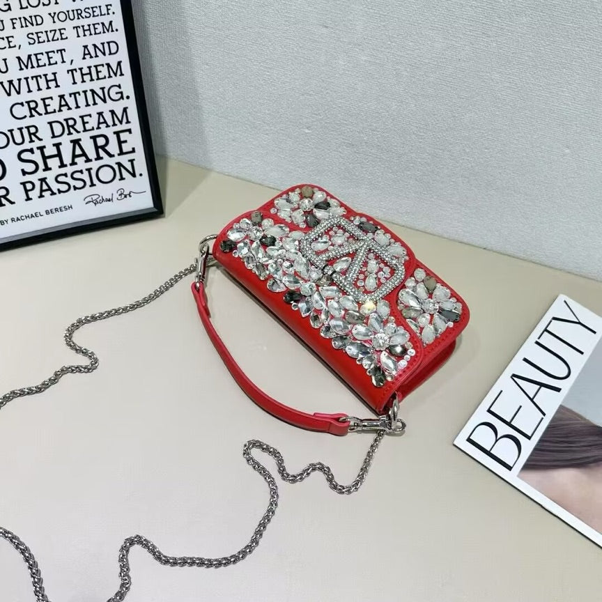 Crystal Embellished Leather Shoulder Bag
