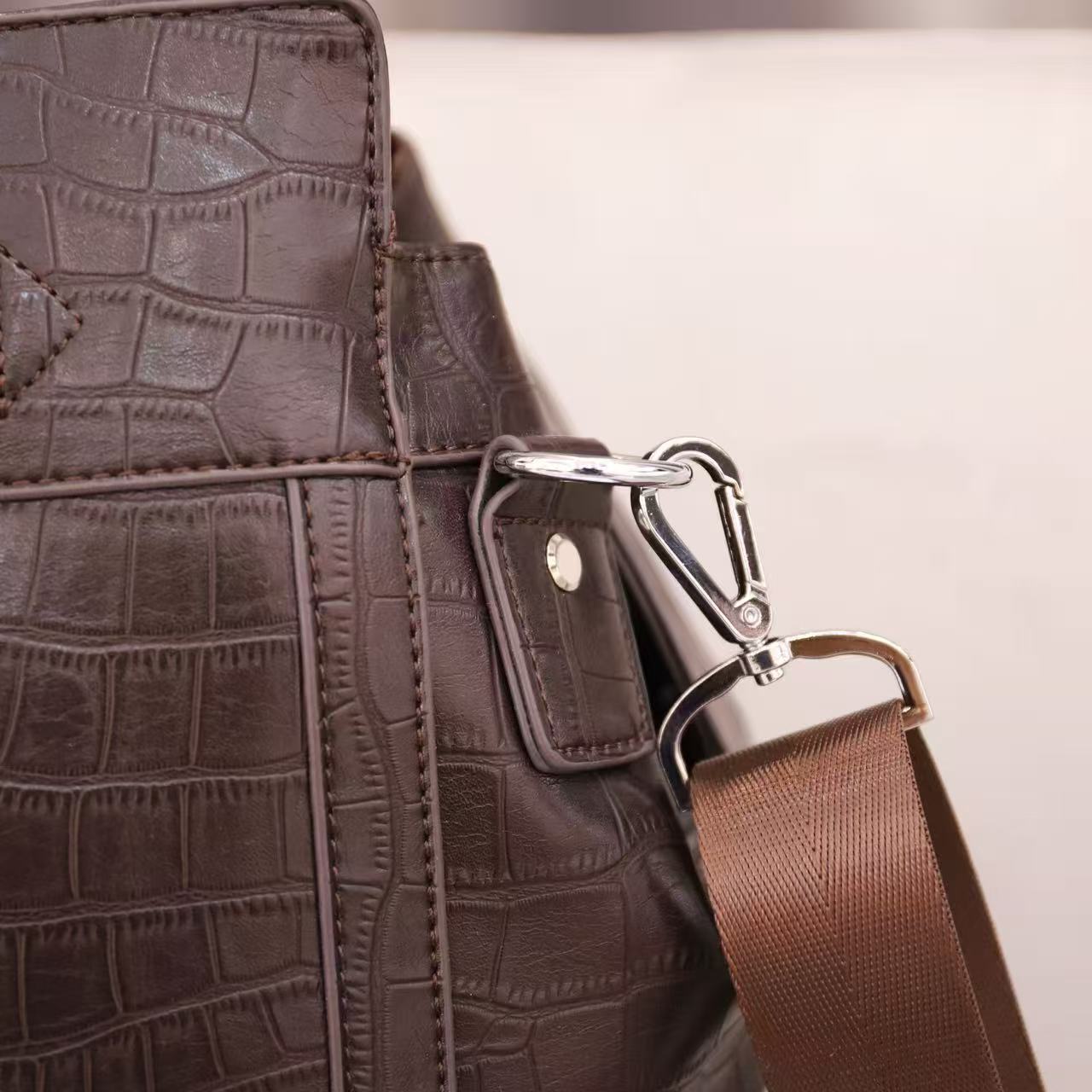 Croc Texture Leather Travel Bag