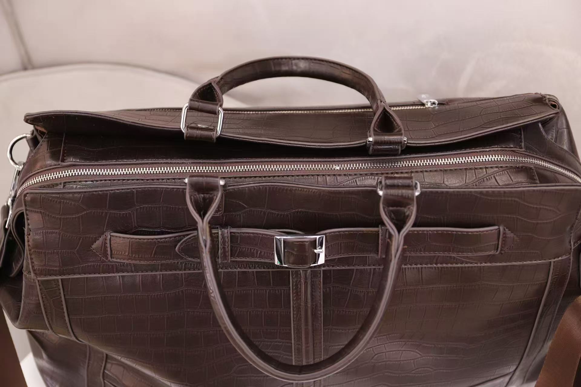 Croc Texture Leather Travel Bag
