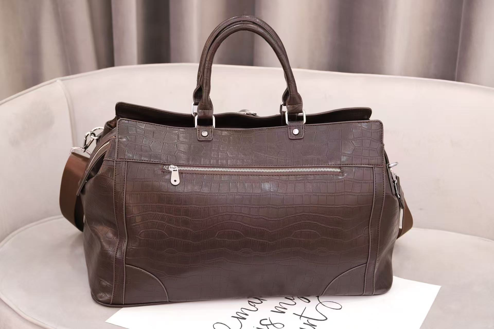 Croc Texture Leather Travel Bag