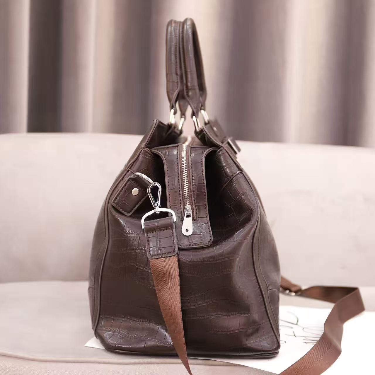 Croc Texture Leather Travel Bag