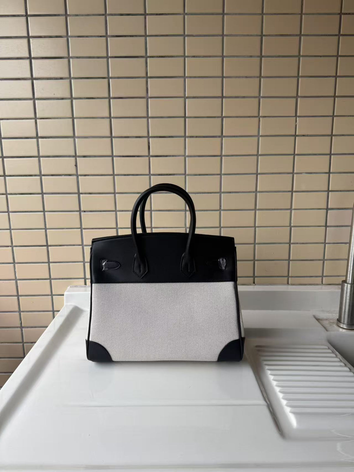 Canvas &amp; Leather Contrast Tote Bag