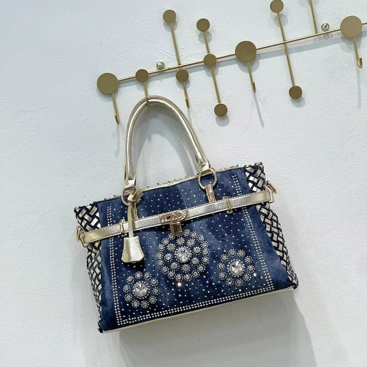 Baldini Rhinestone Denim Art Bag by Christina Shiefer