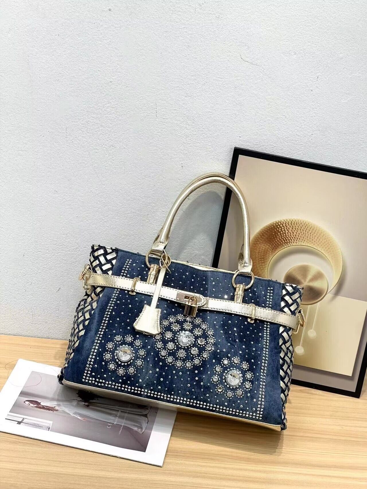 Baldini Rhinestone Denim Art Bag
