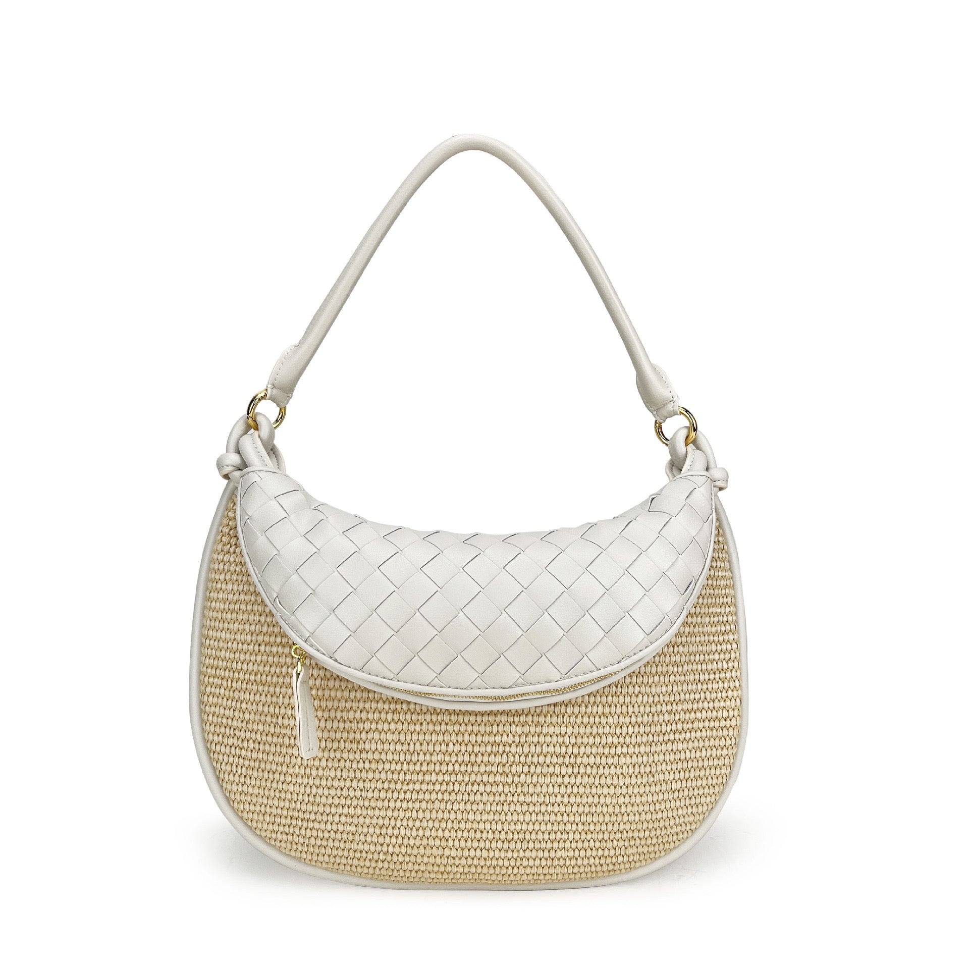Leather Trim Straw Bag