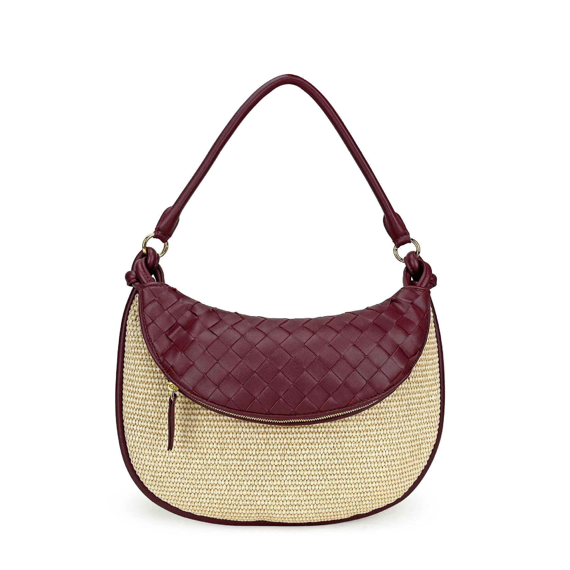 Leather Trim Straw Bag